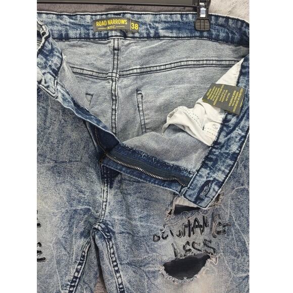 Road Narrows NYC Mens Drip Savage Distressed Denim Skinny Slim Jeans - Picture 7 of 8